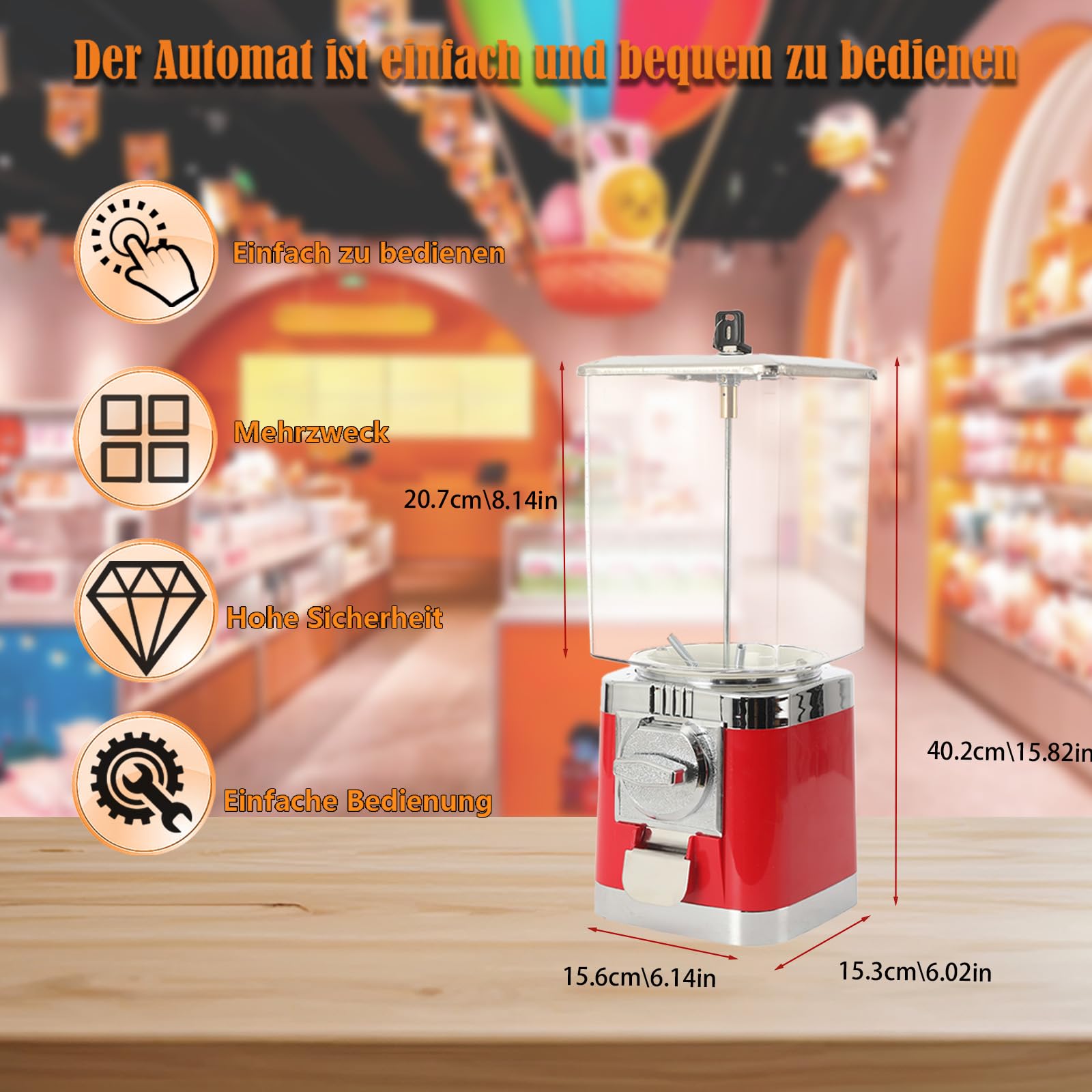 Kaugummiautomat für Kinder, kommerzieller Süßigkeitenspender, Süßigkeiten Spender Automat für Gewerbenutzung, Kapselautomat für Spielzeug, Preisautomat für Spielwarengeschäfte, red & Silver