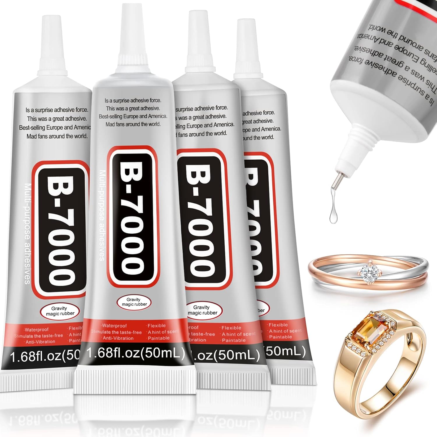 4 PCS 50ML B7000 Crafts Glue Super Adhesive, Multipurpose Clear Glue for DIY Jewelry Beads Fabric Cloth Nail Art Shoes Screen Repair