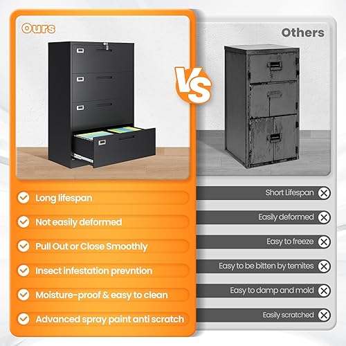 Vista 36 de Archivador de 3 cajones, archivador móvil totalmente ensamblado con cerradura para oficina en casa, caninete de metal con ruedas, cabina de tres