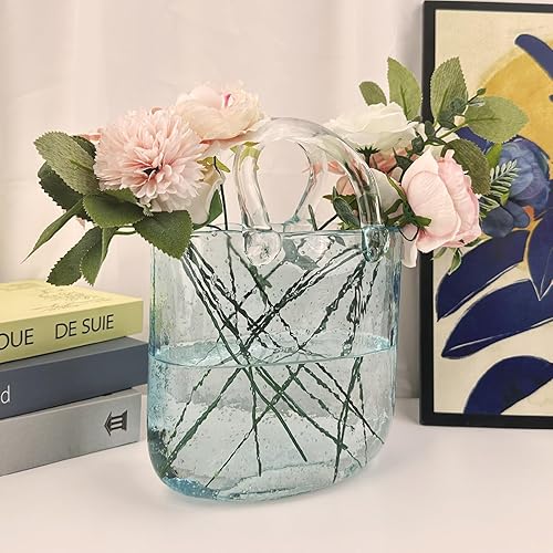 Miniatura 3 de Florero para flores  Jarrón de bolsa de vidrio para bolso exquisito y único con diseño de asa, florero versátil para decoración del hogar (1 jarrón