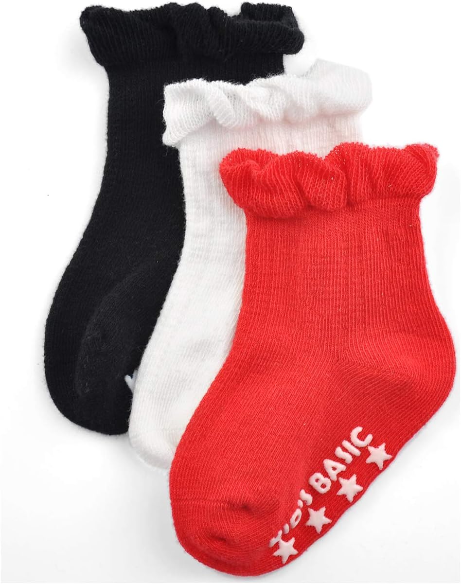 EPEIUS Baby-Girls Non Slip Ruffle Frilly Ankle Socks Pointelle (Pack of 3/6) - Image 2