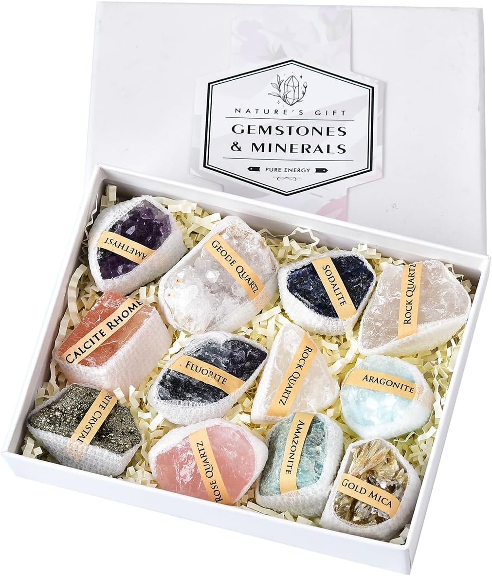 JIC Gem Mix Rough Crystals and Healing Stones in Gift Box Raw Stones and Crystals Natural Mineral Gemstone Specimen About 1.7 Lbs