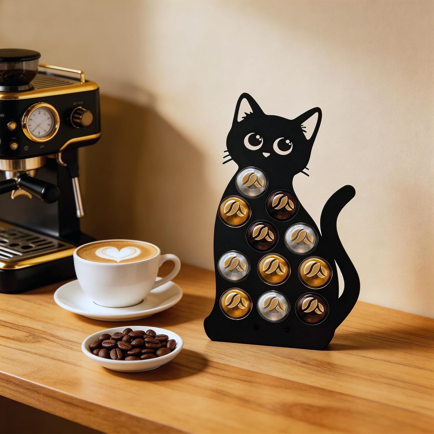 OYEFLY Black Metal Cat Coffee Pod Holder For K Cup Holder (Black)