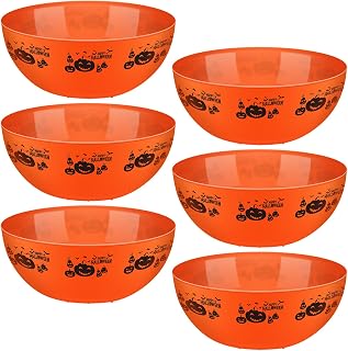 Funtery 6 Pcs Halloween Candy Bowl Trick or Treat Candy Serving Bowls | 10x4'' Large Plastic Halloween Snack Holder, Cute Pumpkin Tableware, Reusable Spooky Party Supplies Decorations Orange