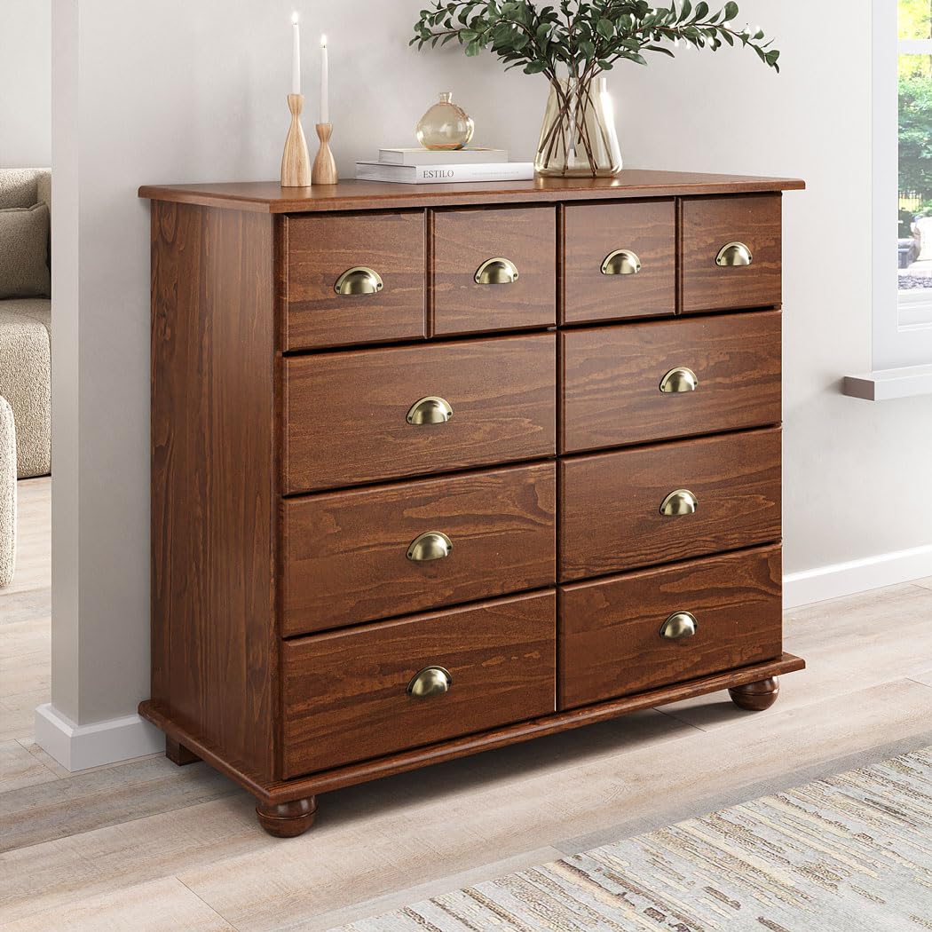IDIMEX Commode Chambre Colmar L 92 cm 8 tiroirs en Bois Massif Brun foncé chiffonnier apothicaire Rangement avec poignées en métal