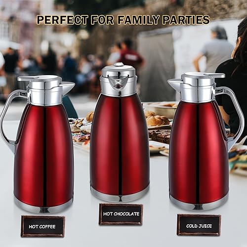 Miniatura 6 de Tioncy 2 jarras térmicas de café de 78 onzas, dispensador de agua caliente, jarra de acero inoxidable para café líquido caliente, té, leche con 2