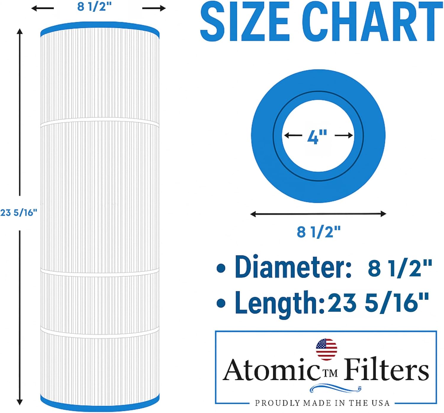 Atomic USA Made Pool Filter APA100 Replacement for Hayward C1100, Pleatco PA100, Unicel C-8610, Filbur FC-1290, Ultral-D1, CX1100-RE 100 Sq.ft Filter Cartridge