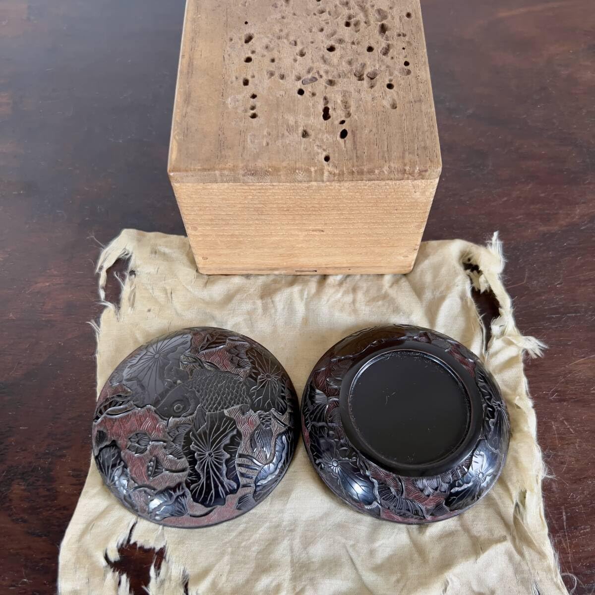 織部焼 香炉 蓋置 落款あり 織部焼 香炉 蓋置 落款あり 織部焼 香炉 蓋