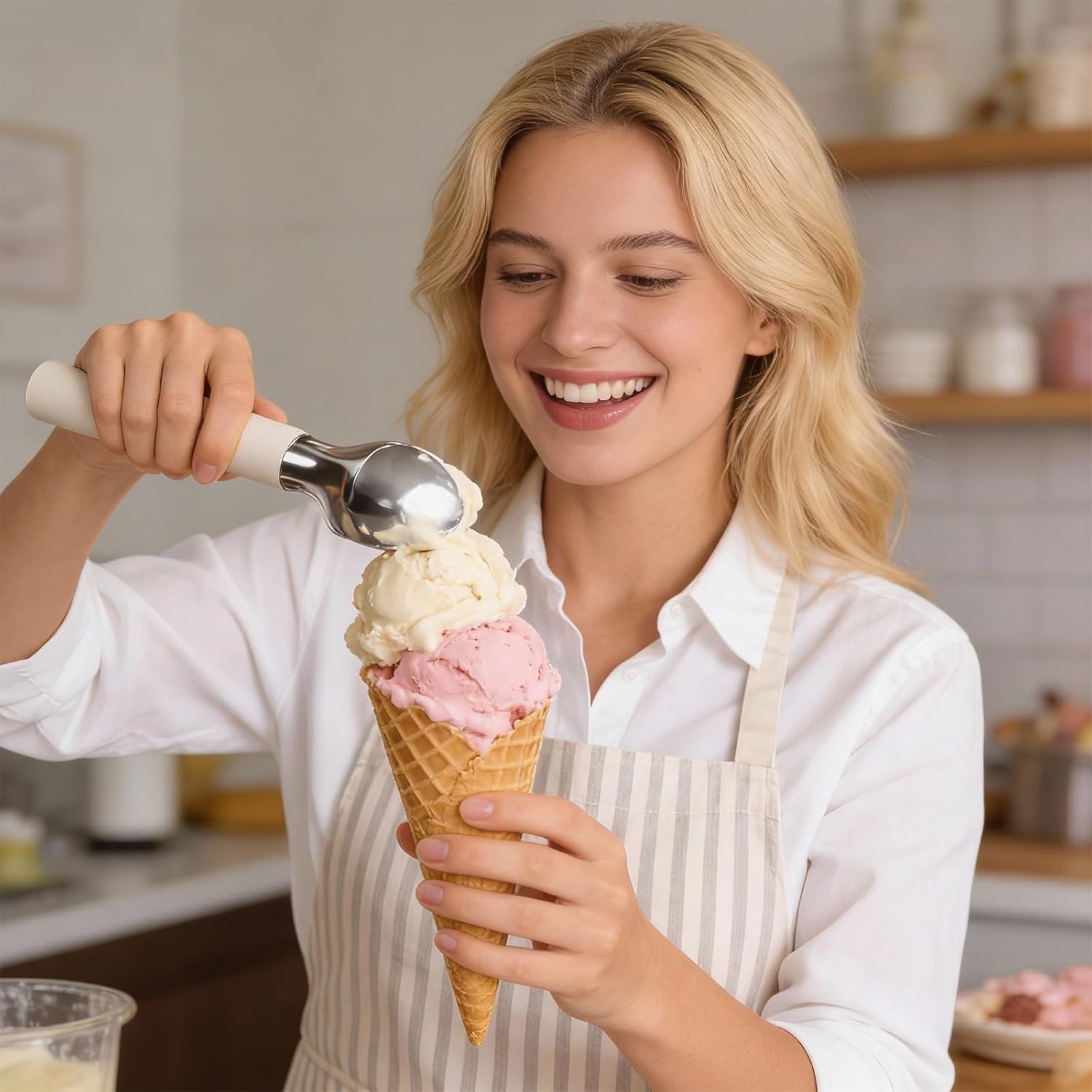 Heated Ice Cream Scoop – Electric Scooper for Hard Ice Cream and Desserts, Heating Up to 158°F, Rechargeable 3400mAh Battery with LED Display, Easy to Clean, Ideal Summer Gift