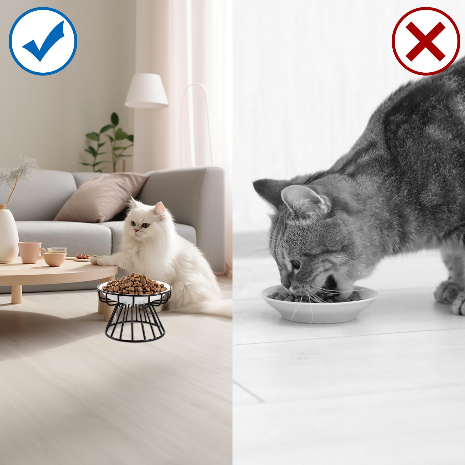 3 ciotole per gatti rialzate, con supporto in metallo e tappetino antiscivolo, per gatti e cani