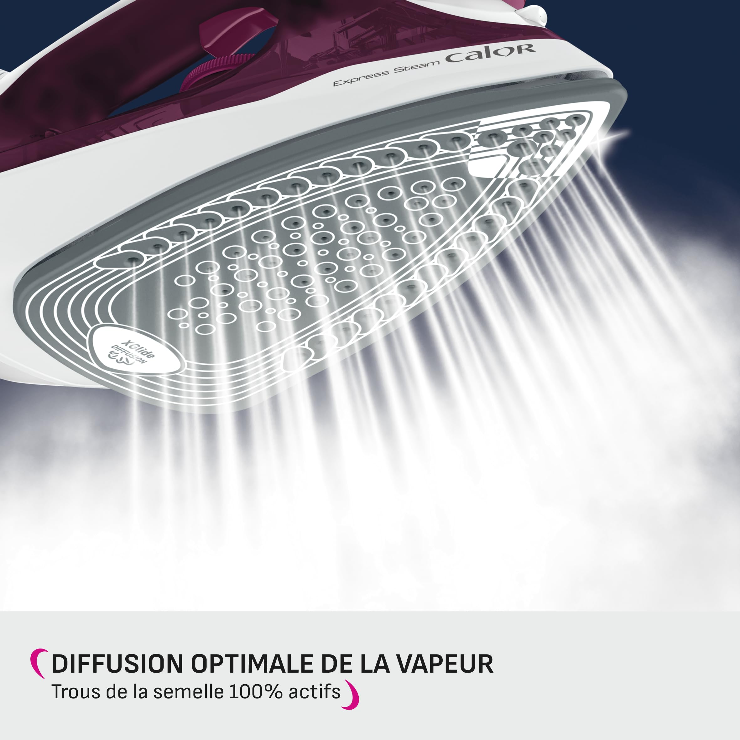 Calor Express - Plancha de vapor, 2400 W, flujo de vapor 35 g/min, función de prensado 160 g/min, Suela de cerámica, Desarrugado vertical FV2835C0, Granate