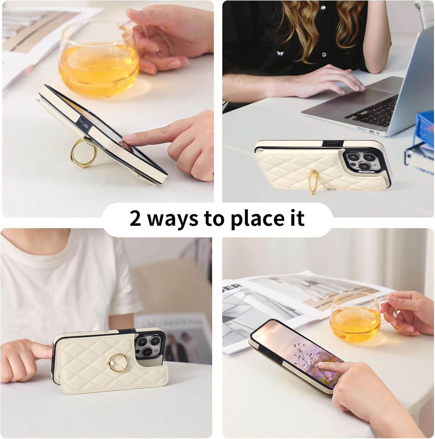 Wallet Case for iPhone 15 Pro Max with Card Holder, Ring Kickstand Card Slots Leather Case with Double Magnetic Clasp Shockproof Phone Cover 6.7 Inch 2023, Beige - Image 7