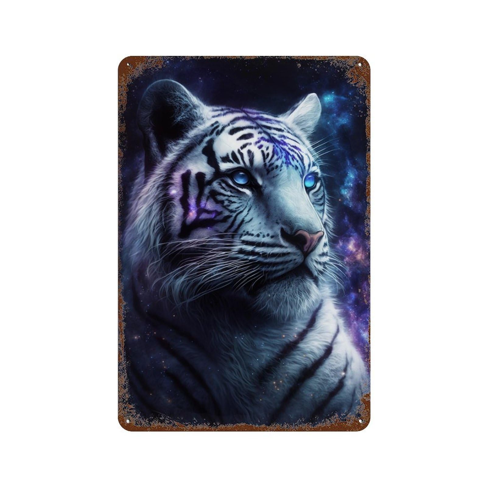 Garage Style Galactic Tiger Portrait -6 Distressed Metal Wall Sign 11.8"x7.9", Retro Wall Decor for Bar And Workshop