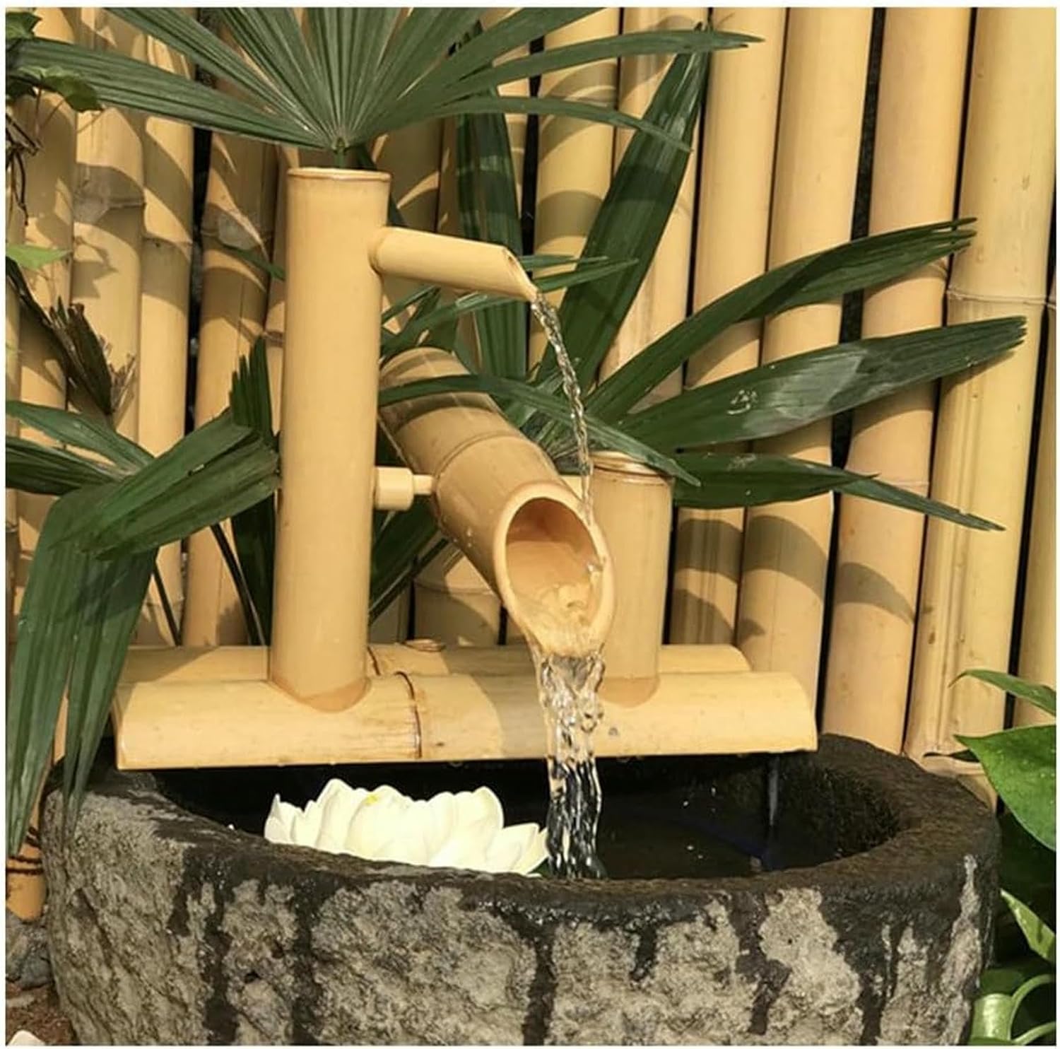 Handmade Bamboo Fountain, Water Fountain Decor with Pump and Spoon, Japanese Style Indoor Outdoor Water Feature, Suitable for Home Garden Patio Tabletop