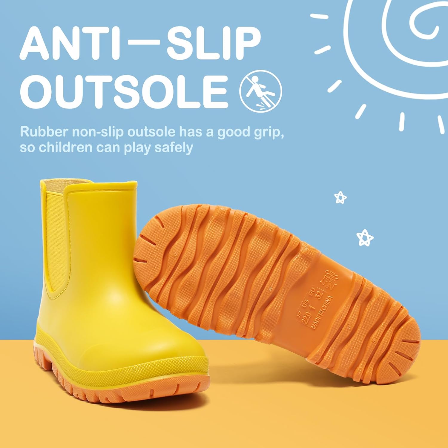 Kids Rain Boots, Waterproof Chelsea Rubber Boots for Boys and Girls, Non-Slip Ankle Muck Toddler Rainboots, Outdoor, Farm, Park, Hiking, Fishing, School Playing