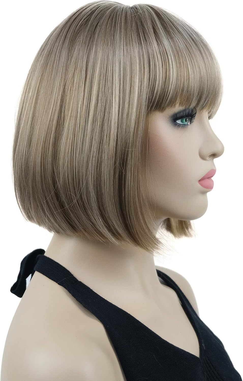 Lydell 8" Short Bob Hair Flat Bangs Cute Central Dot Skin Top Heat Resistant Synthetic Wigs (H16D613 Blonde Highlighted) - Image 5