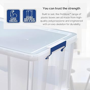 Bankers Box Plastic Storage Boxes with Lids, Pack of 4, 2x 5.5 Litre + 1x 18.5 Litre + 1x 10 Litre. ProStore Strong Stackable Plastic Storage Boxes, Made in the UK, Clear