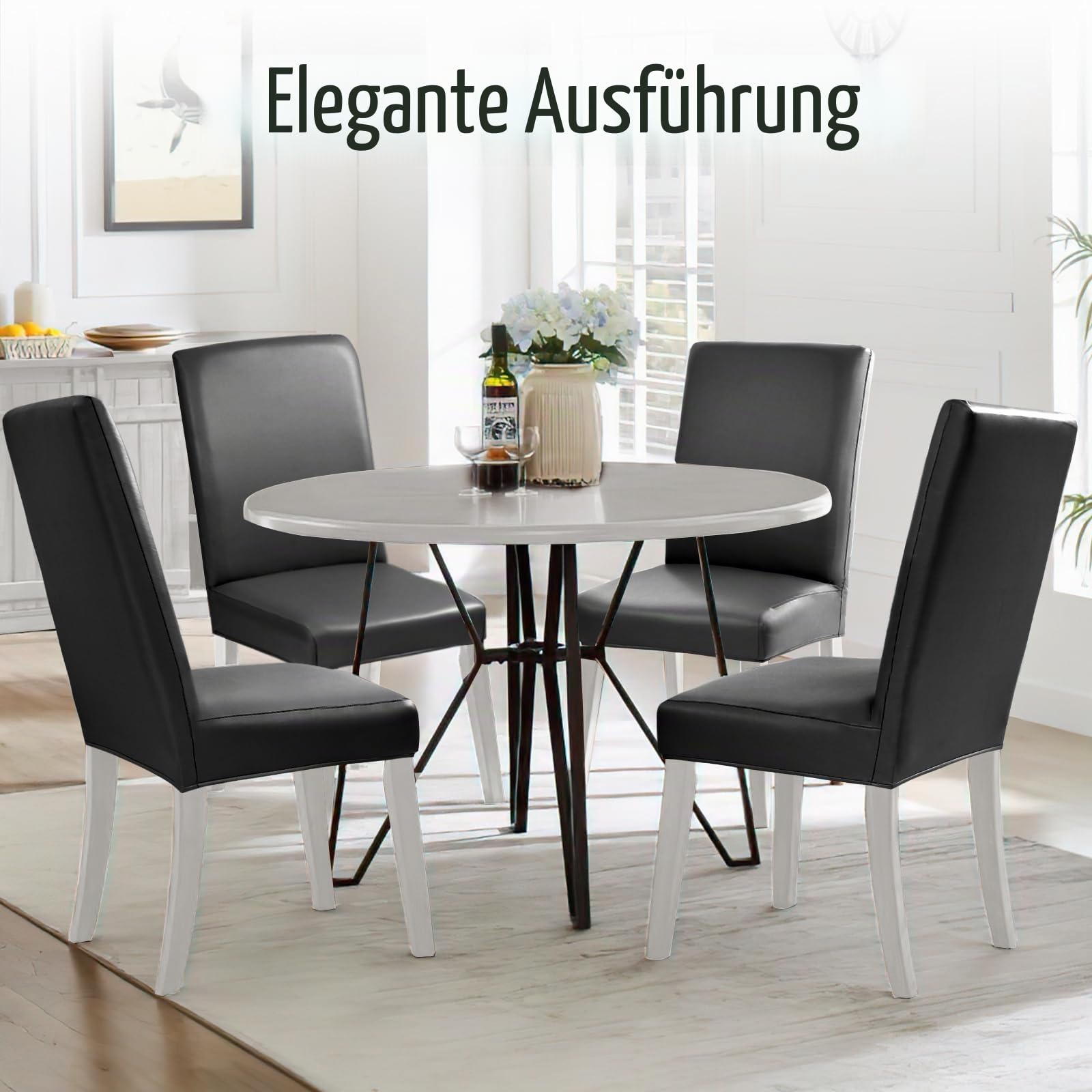 Alishomtll Stuhlhussen aus Stretch-PU-Kunstleder, 6er-Set, Stuhlhussen, Schaukelstuhl, wasserdicht, waschbar, Esszimmerstuhlhussen, Stühle-Schutz für Küche, Restaurant, Hotel, Hochzeit (schwarz, 6