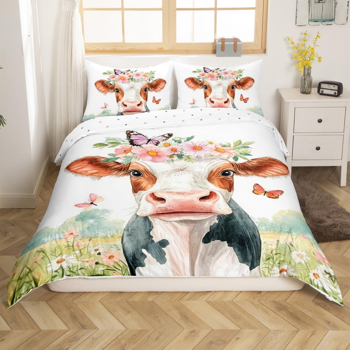Homemissing Cow Print Duvet Cover Boys Girls Cot Size Black White Bedding Set For Kids Cartoon Milk Cow Comforter Cover Set Animal Farmhouse Bedspread Cover Room Decor Bedclothes Zipper