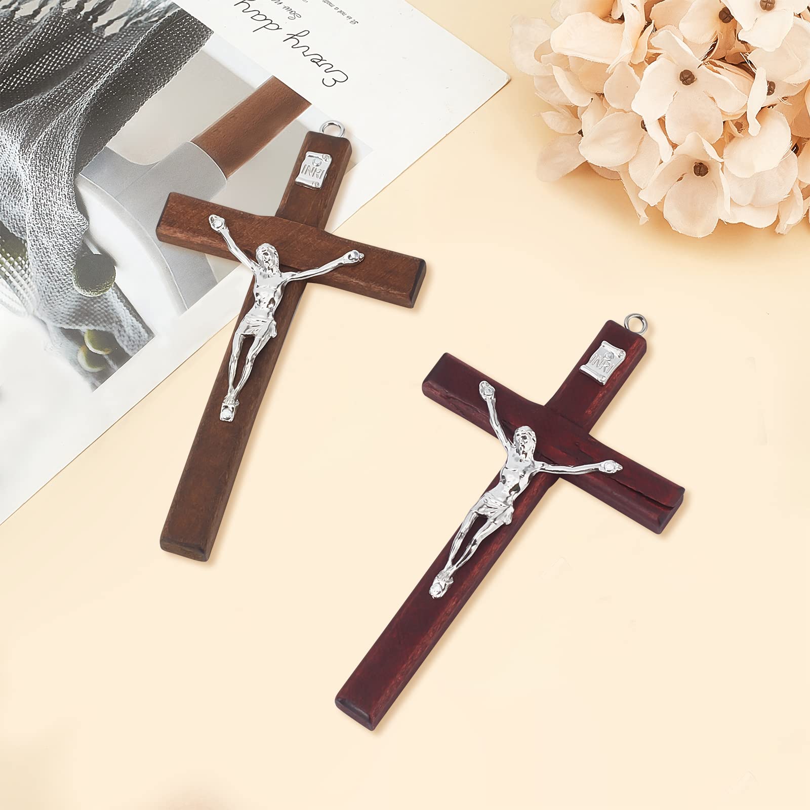 WEBEEDY Croix en Bois Crucifix 12 cm Murale Chrétienne 3 Couleurs