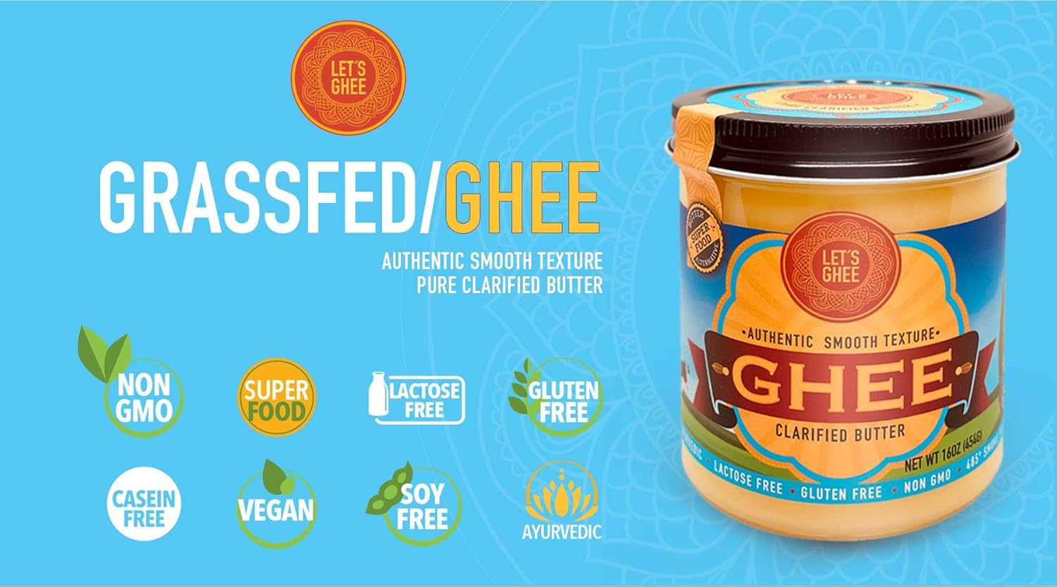 Grass-Fed Ghee Clarified Butter 16 OZ Authentic Smooth Texture Lactose Free, Gluten Free, Non GMO, Keto, Paleo. : Grocery & Gourmet Food