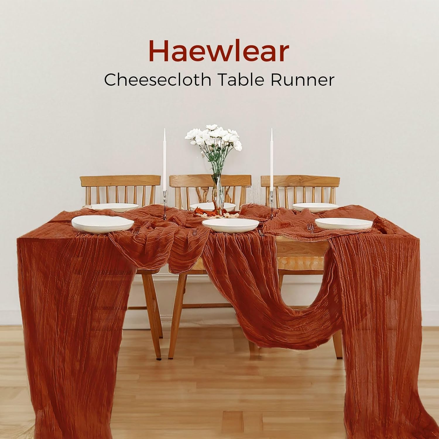 10PCS Terracotta Cheesecloth Table Runner 120*35ft Boho Gauze Fabric Cheese Cloth Table Runner Comes Runner for Romantic Wedding Birthday Shower Party Table Decoration