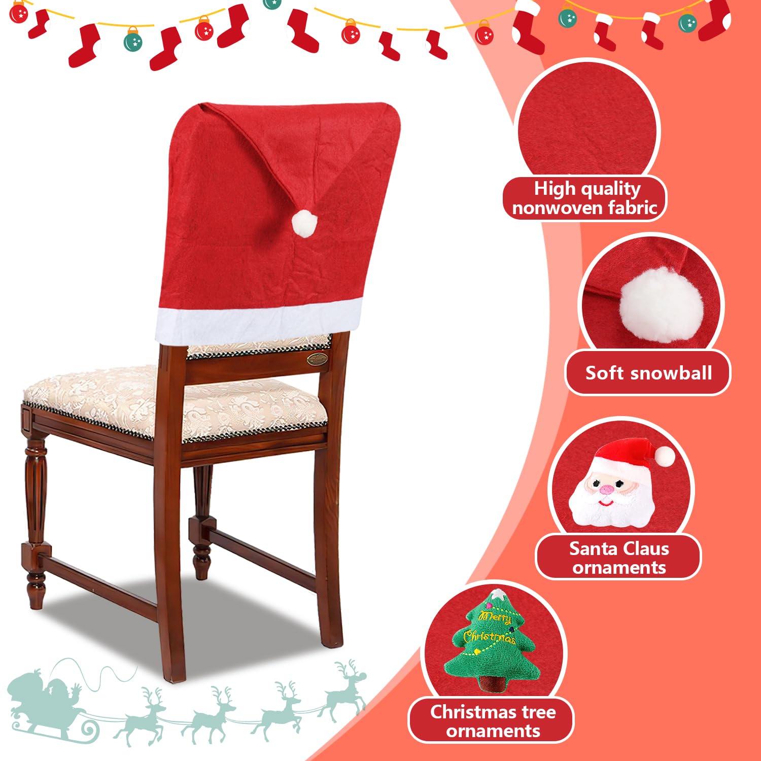 Juego de 12 fundas para sillas con Papá Noel y adornos para árbol de Navidad, para decoración de Navidad
