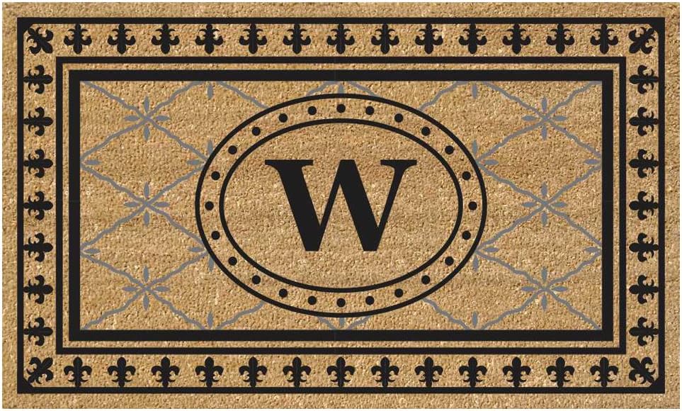 Nedia Home Superscraper Door Mat - Personalized Monogram W, Bungalow Design, Natural Coco Fiber Welcome Mat, Durable Handcrafted Outdoor Rug, Fade-Resistant, Eco-Friendly, 20" x 36", 33025W