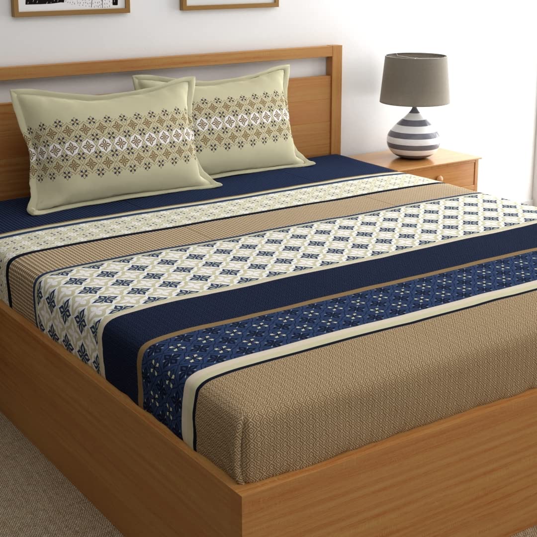 Home Ecstasy 100% Cotton King Bedsheet with 2 Pillow Covers - (Size 108 x 108 inches, 140 TC, Colour - Blue)-image-41