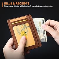Vista 71 de Buffway - Billetera delgada minimalista de cuero con protección RFID para hombre y mujer Café Lichee