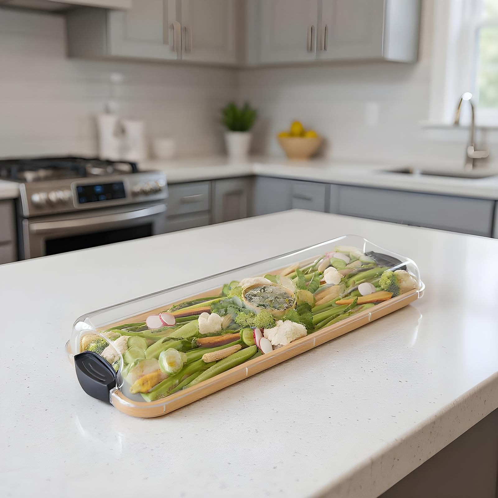 Planche de service à charcuterie – Plateau de présentation alimentaire avec couvercle pour fêtes | Plateau en bois avec couvercle de protection transparent, organisateur de collations pour fromage