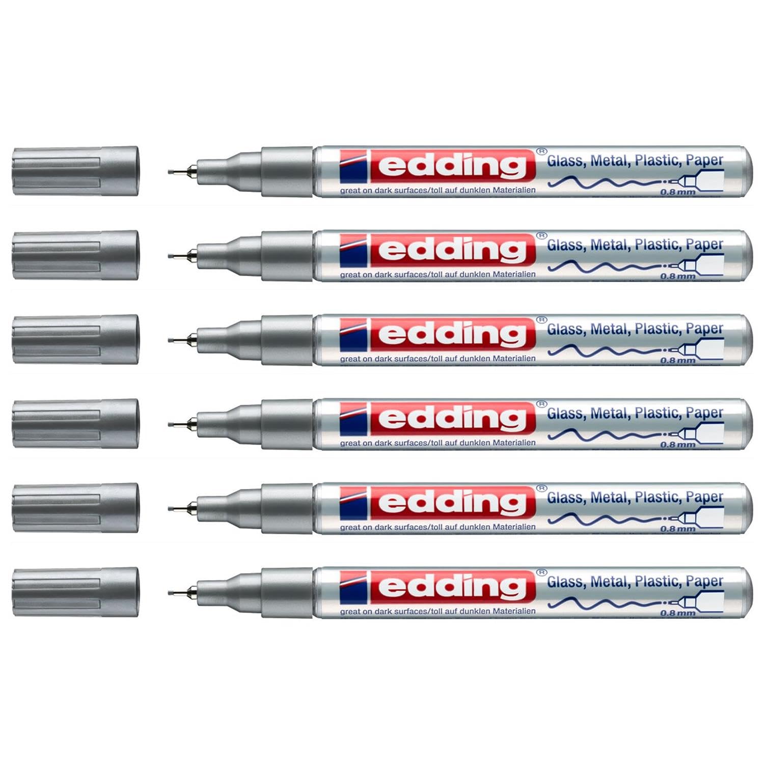 Edding Set of 6 Shiny Paint Markers 780 Silver Extra Fine Tip 0.8 mm