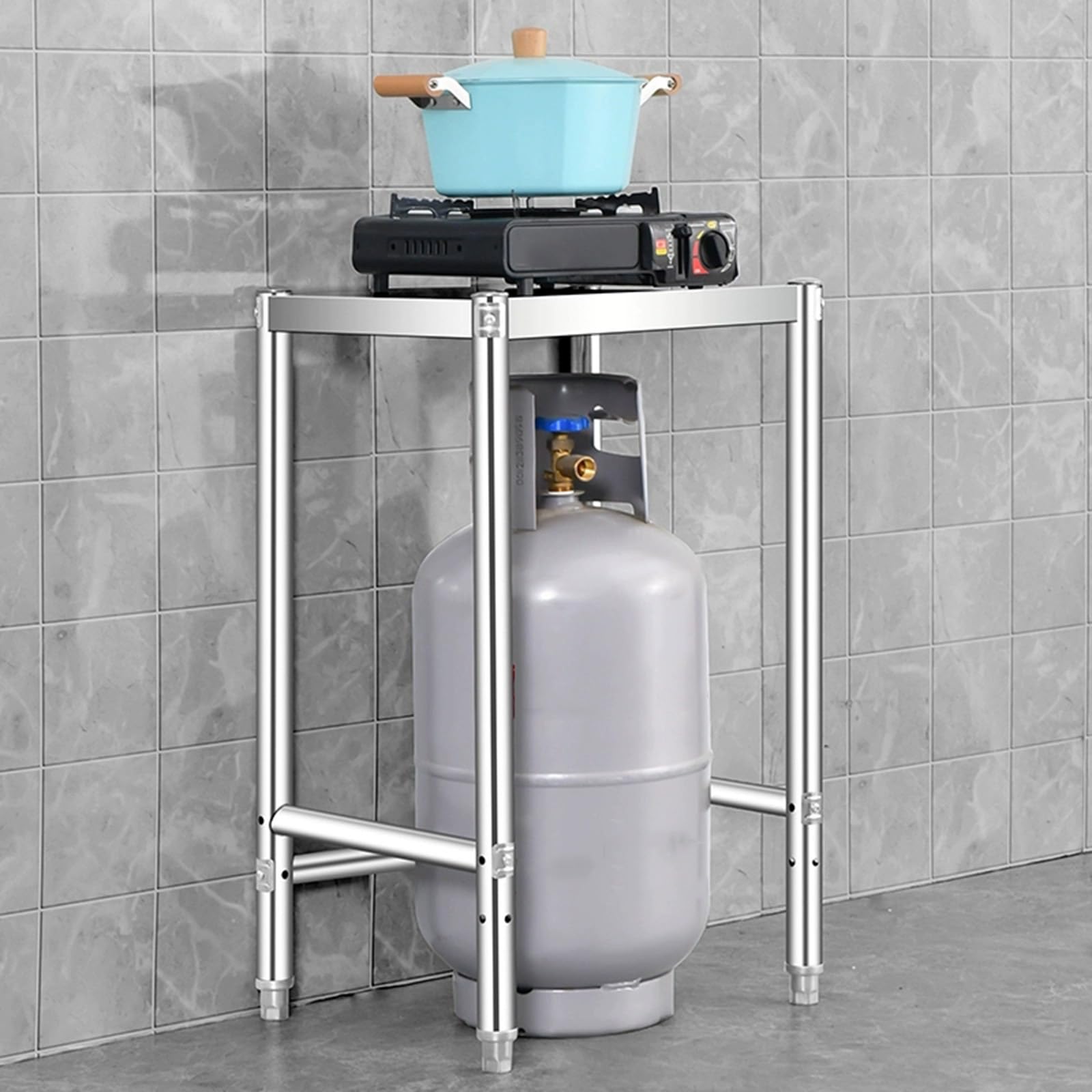 Mesa de preparación de cocina comercial de acero inoxidable, mesa de trabajo de metal de un solo nivel con fijación triangular con bisagras, estante de almacenamiento abierto resistente, estable y