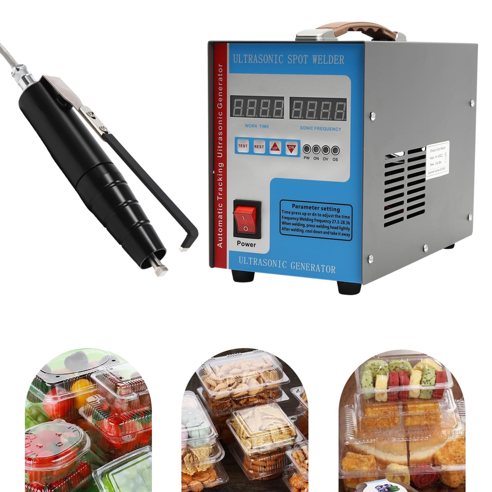 Ultrasone lasmachine, draagbare ultrasone puntlasmachine, kunststof draagbare ultrasone puntlasmachine, 500 W hoge frequentie 50-60 Hz met digitaal display voor thuis doe-het-zelf, PP transportbanden