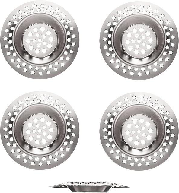 (Set of 4) Stainless Steel Kitchen Sink Strainer Plug, Standard Strainer Drain Filter Protector for Bathroom/Kitchen, Hair Catcher Basket Strainer Waste Plug for Bathtub/Shower 3 inches 7.5cm