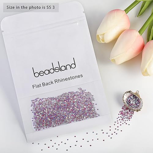 Vista 427 de Beadsland Diamantes de imitación de cristal con parte trasera plana, gemas redondas para arte de uñas y manualidades, pegamento fijo, violeta