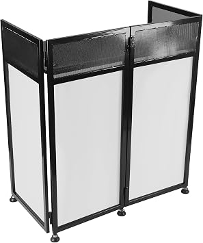 Portable DJ Event Facade, 330LBS Capacity Black Scrim Metal Frame Booth+20" x 40" Flat Table Top w/Built in Table+Travel Bag+Scrims, Outdoor Backyard Party Pro DJ Booth Height Adjustable