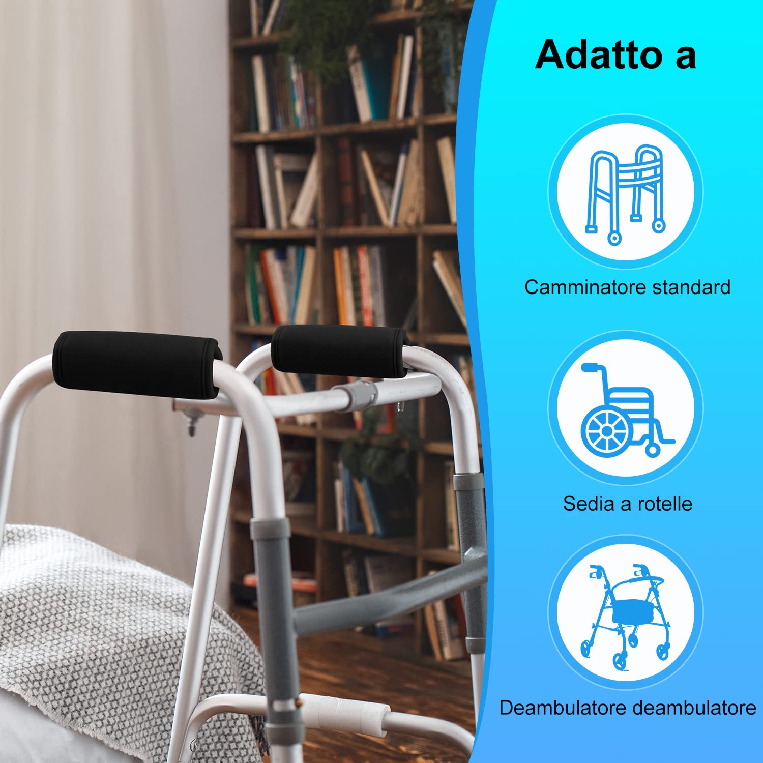 supregear Walker Impugnature Imbottite, 2 Confezioni Morbidi Comodi Cuscini Manopole Imbottite per Walker Stampella, Sedia a Rotelle, Accessorio per La Mobilità Traspirante Antiscivolo, Nero