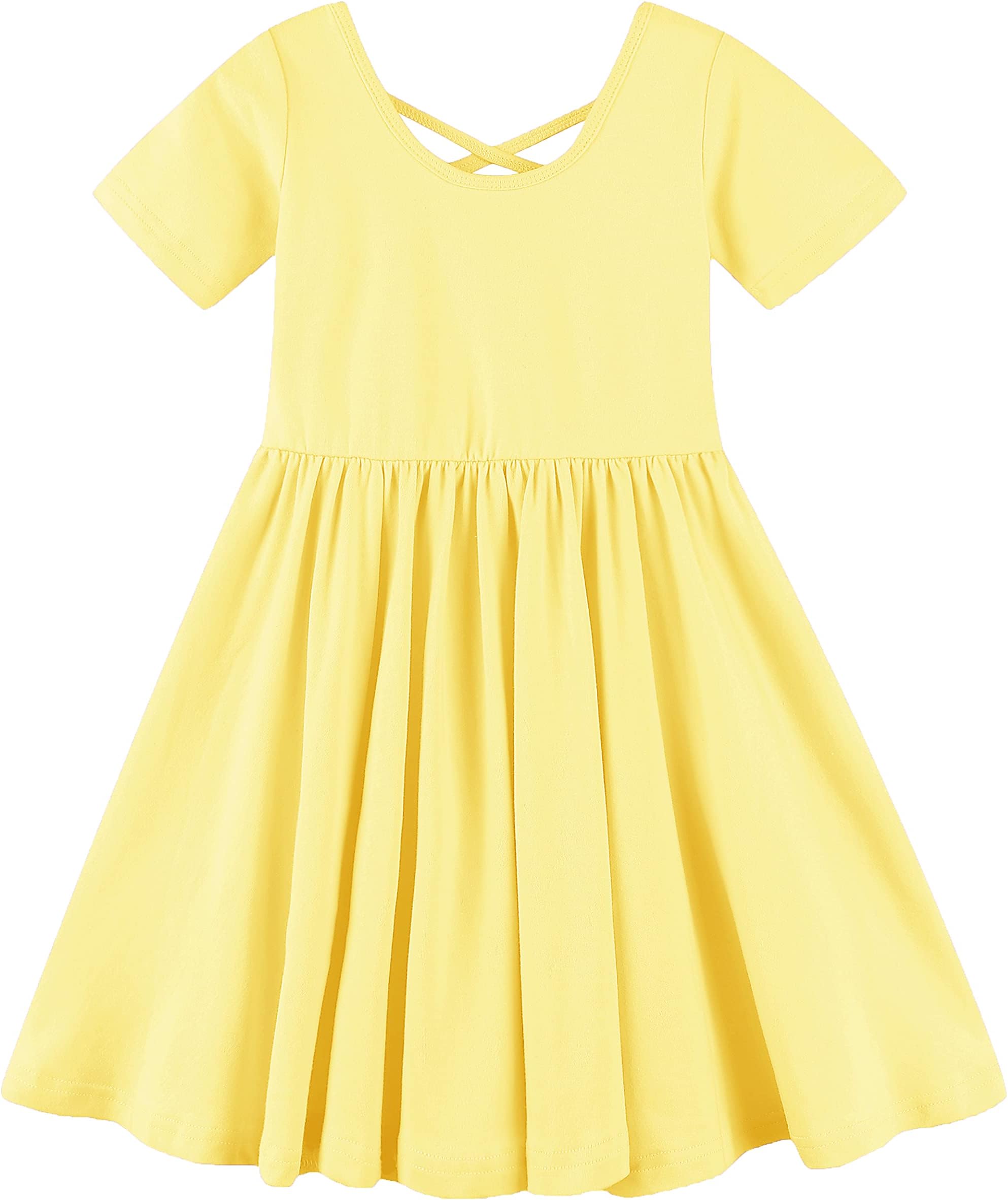 GSVIBK Girls Linen Cotton Dress Flutter Sleeve Back Cross Dress Toddler A-Line Skater Dress Baby Girl Ruffle Dresses