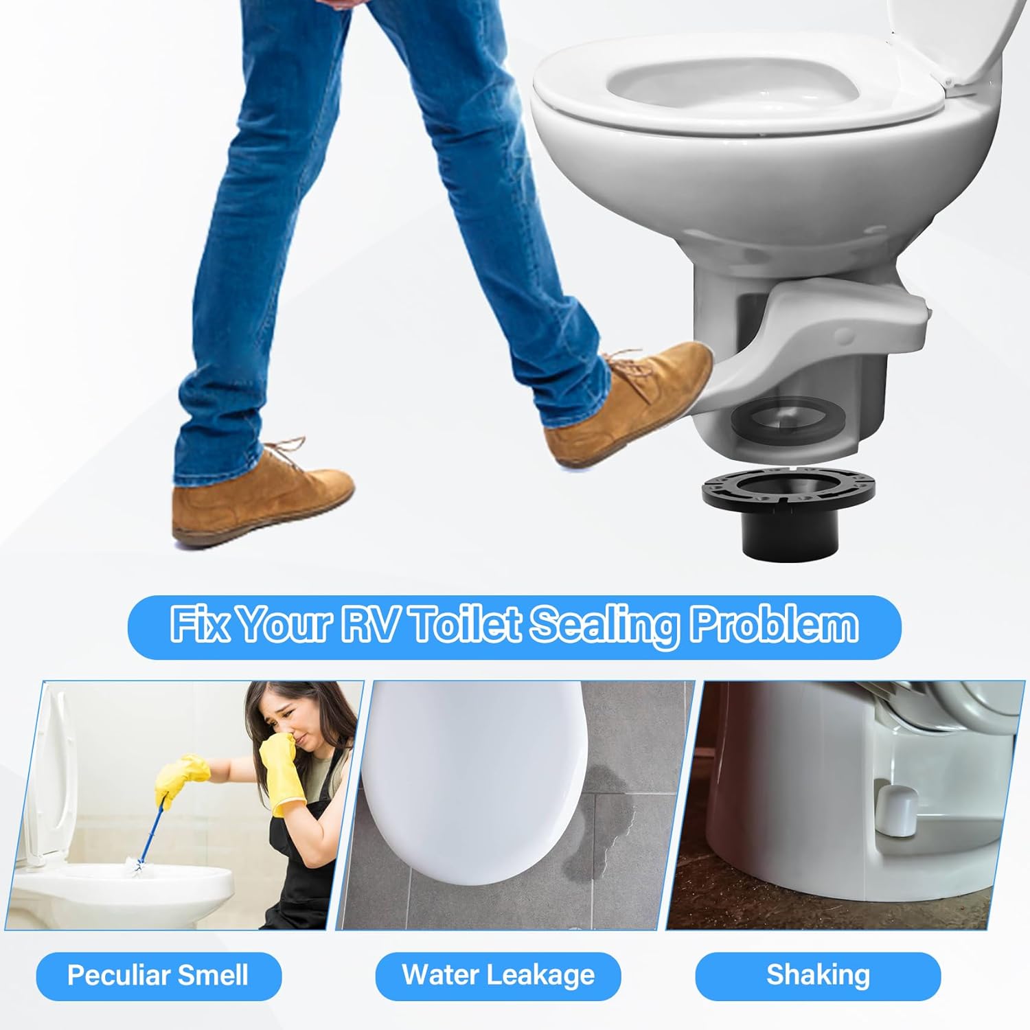 RV Toilet Seal and 3" Socket Floor Flange Kit for Thetfords Aqua Magic Style Plus, Style Lite, Style II & Residence RV Toilets, 385345892 Flange and 34120 Ball Seal Repair Replacement Parts