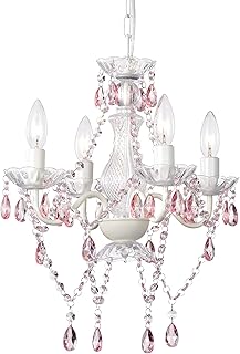 Pink Chandelier White Chandeliers Lighting with Acrylic Crystals Mini 4 ...