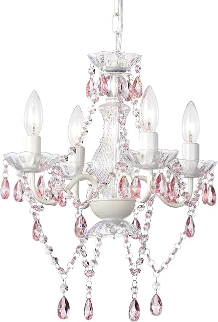 LaLuLa Pink Chandelier White Chandeliers Lighting with Acrylic Crystals ...