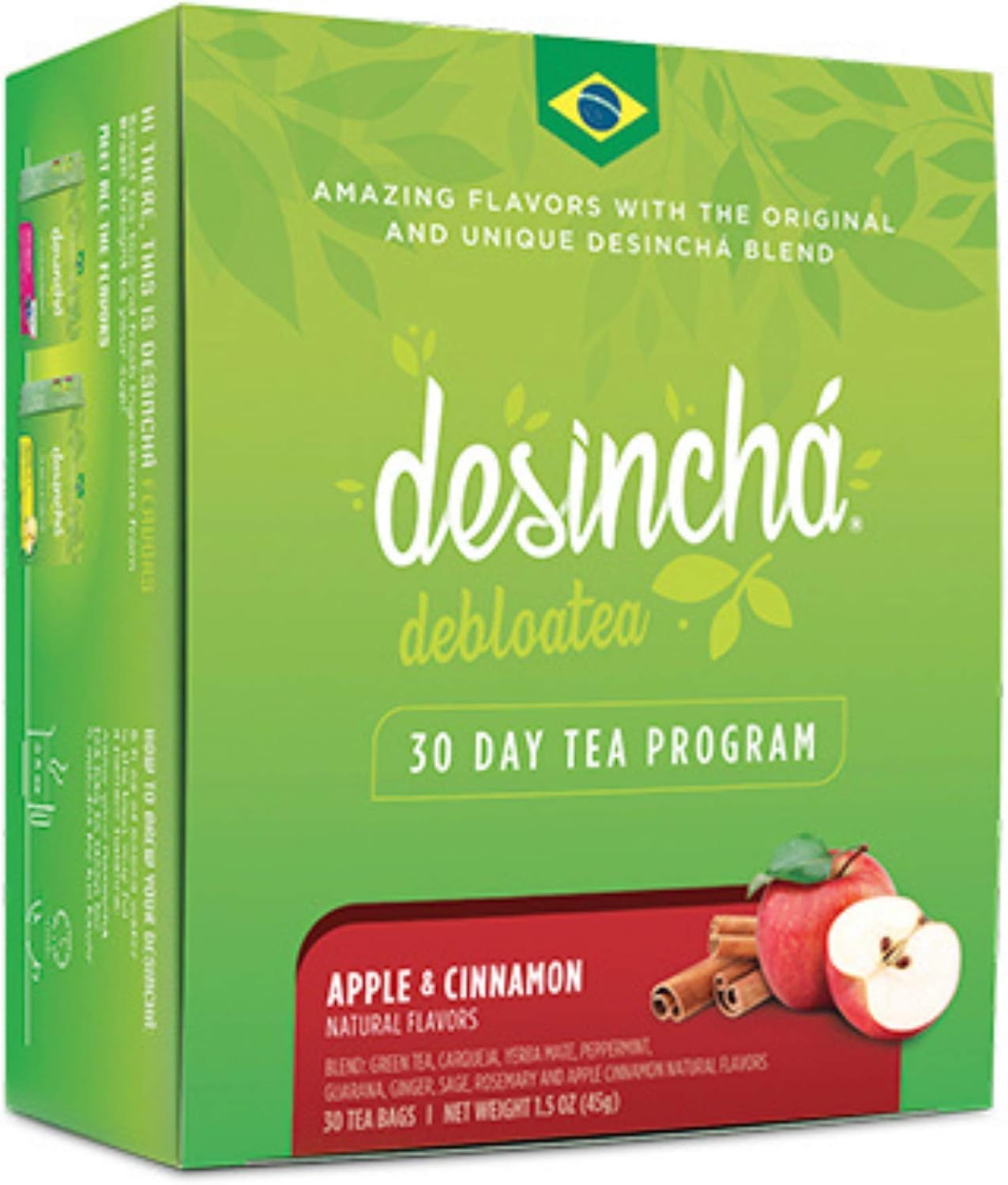 Desincha Tea – Debloatea Apple Cinnamon Flavor Herbal Tea I Increase Energy, Supports Mental Focus I Reduce Bloating I 8 Natural Ingredients I 30 Day Supply