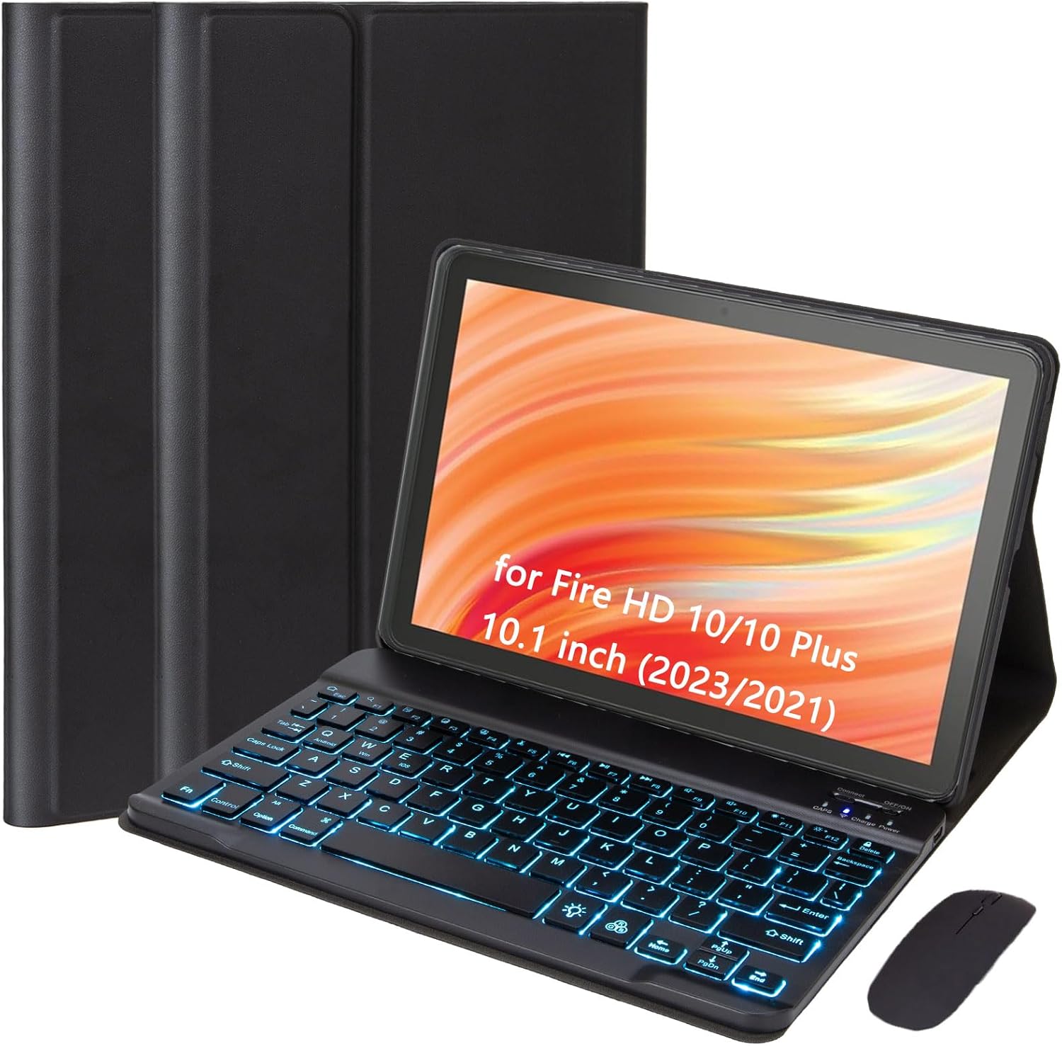 Keyboard Case for Amazon Fire HD 10/10 Plus 10.1 Inch 2021/2023 (11th/13th Gen), Detachable Wireless Bluetooth 7-Color Backlit Keyboard, Ultra-Thin Multi-Angle Stand Case with Mouse