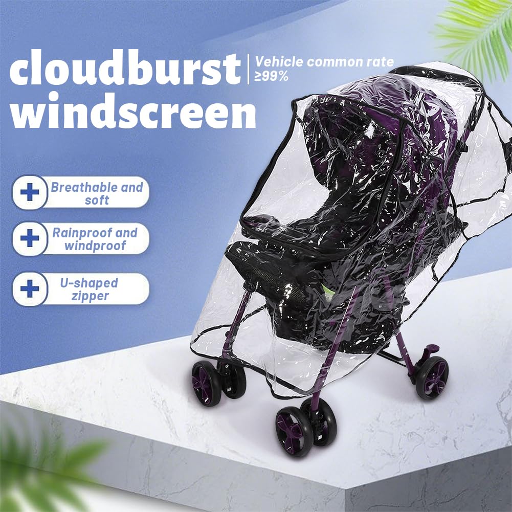 Glomora Stroller Rain Cover, Universal Baby Stroller Rain, Durable Black Binding, Zipper Window Design, Foldable for Easy Storage - Fits Small & Medium Umbrella Strollers - 55 * 75 * 40cm
