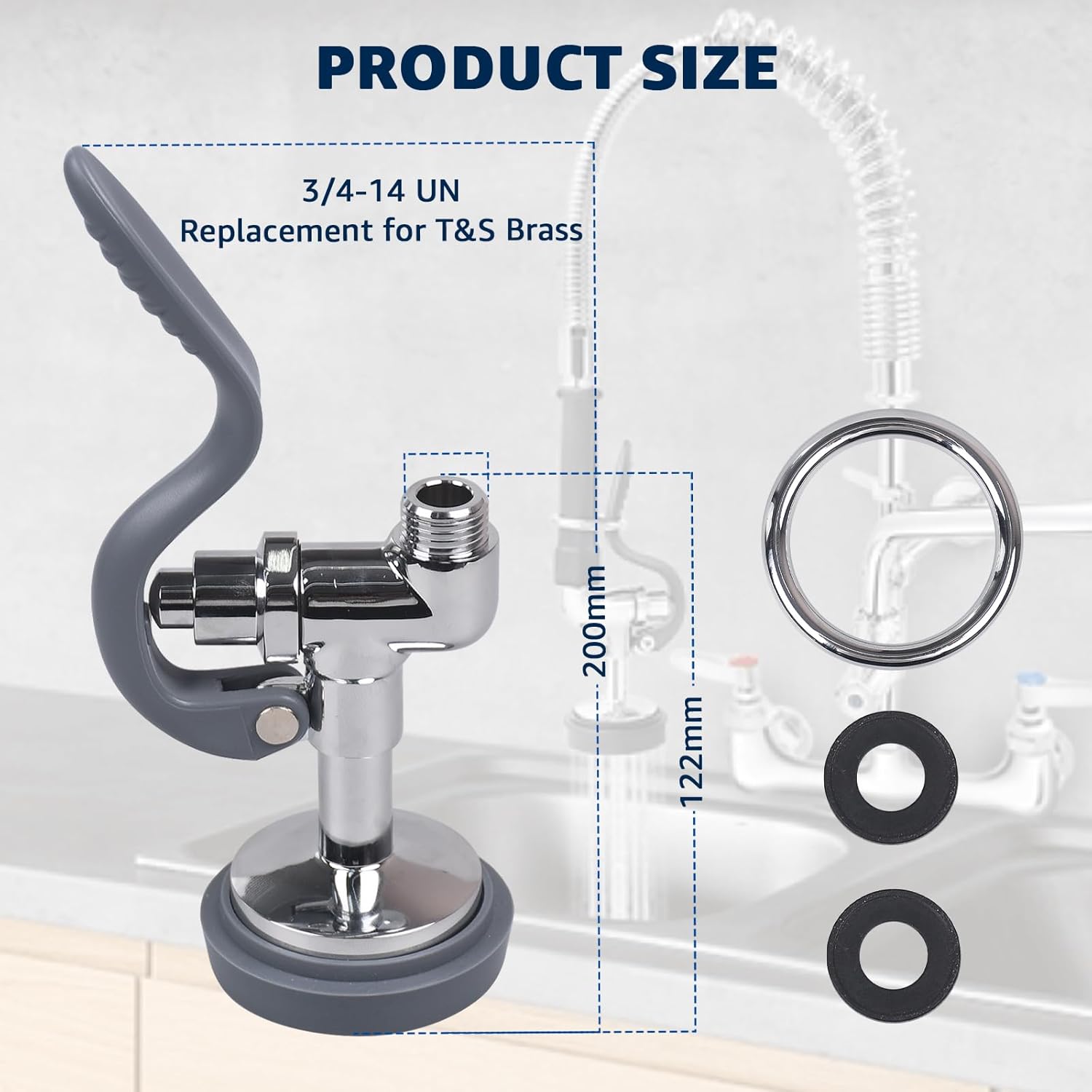 Replacement for T&S Brass B-0107 Pre-Rinse Spray Valve - Commercial Sink Sprayer for Heavy-Duty Commercial Kitchens for T&S Brass Faucet Polished Chrome