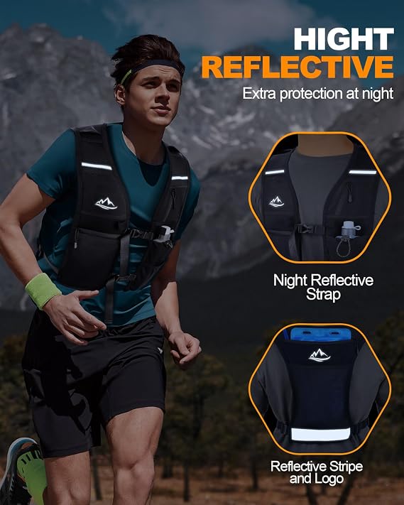 ISEYOU Running Vest, Adjustable Unisex Reflective Vest with Waterproof Zipper Phone Pocket and 7 Storage Compartments, Lightweight and Breathable, Perfect for Running, Cycling, and Hiking