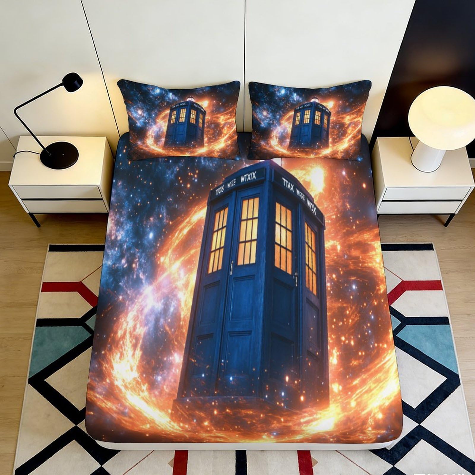 3D Printed Tardis Galaxy Fitted Sheet Microfiber Soft Blue Nebula Bed Cover Bedroom Dorm Mattress Decor 90x200x25cm