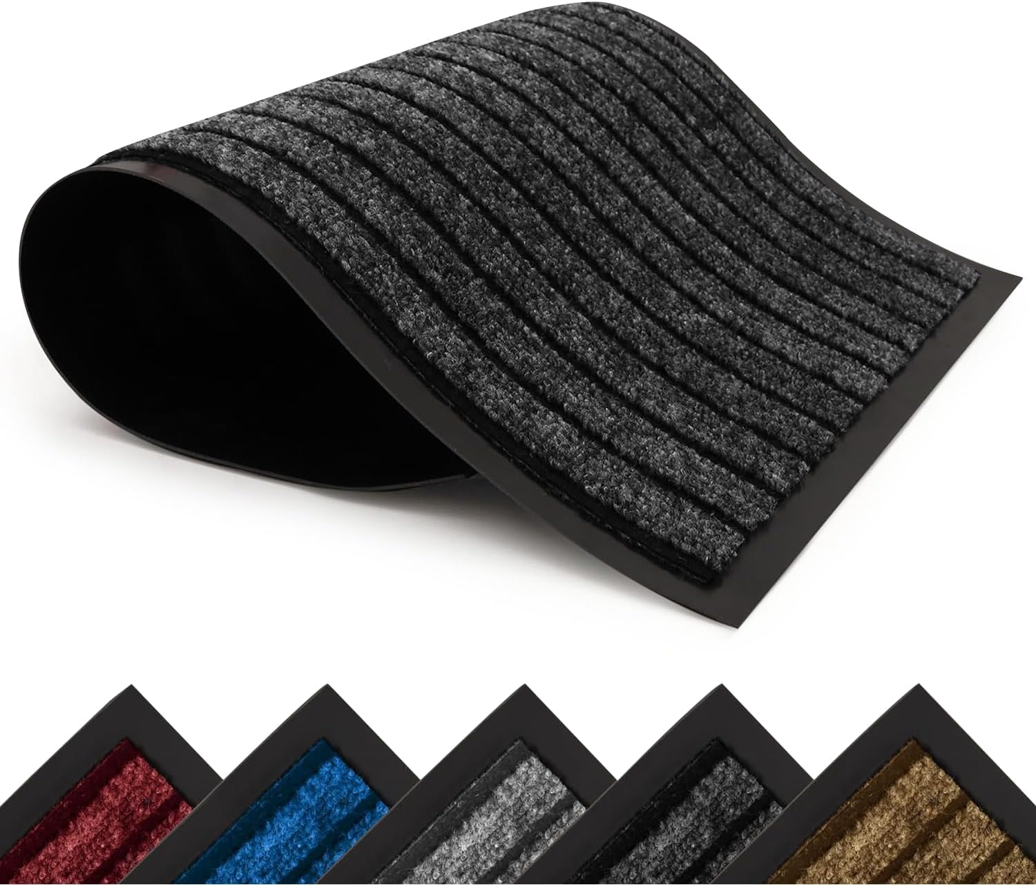 AMEHA Door Mat Indoor & Outdoor Heavy Duty Rubber Door Mats 40x60 Cm Dirt Trapper Non Slip Washable Barrier Floor Mat Entrance Rug Shoes Scraper Super Absorbent Front Doormats, Black