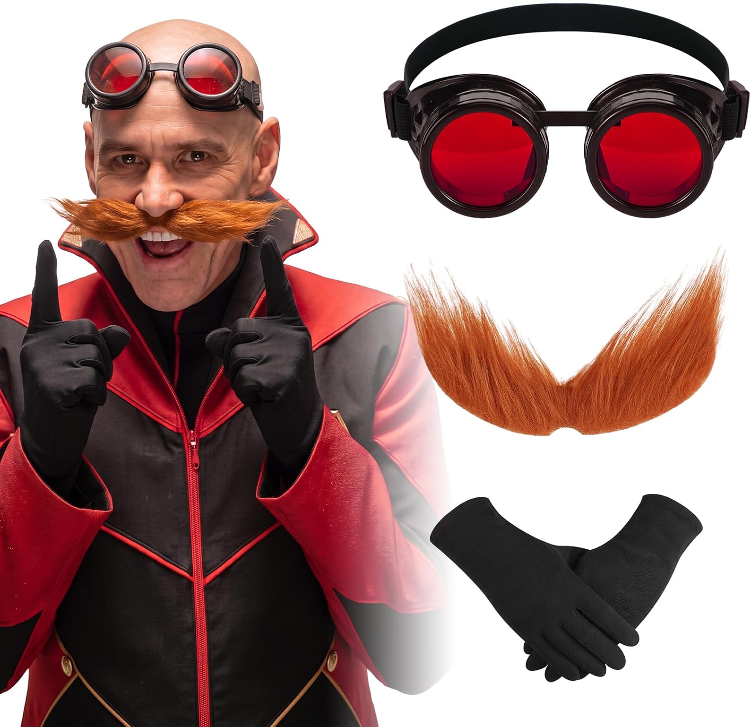 Skicuff 3 Pack Egg Antagonist Costume for Men Goggles Mustache Gloves